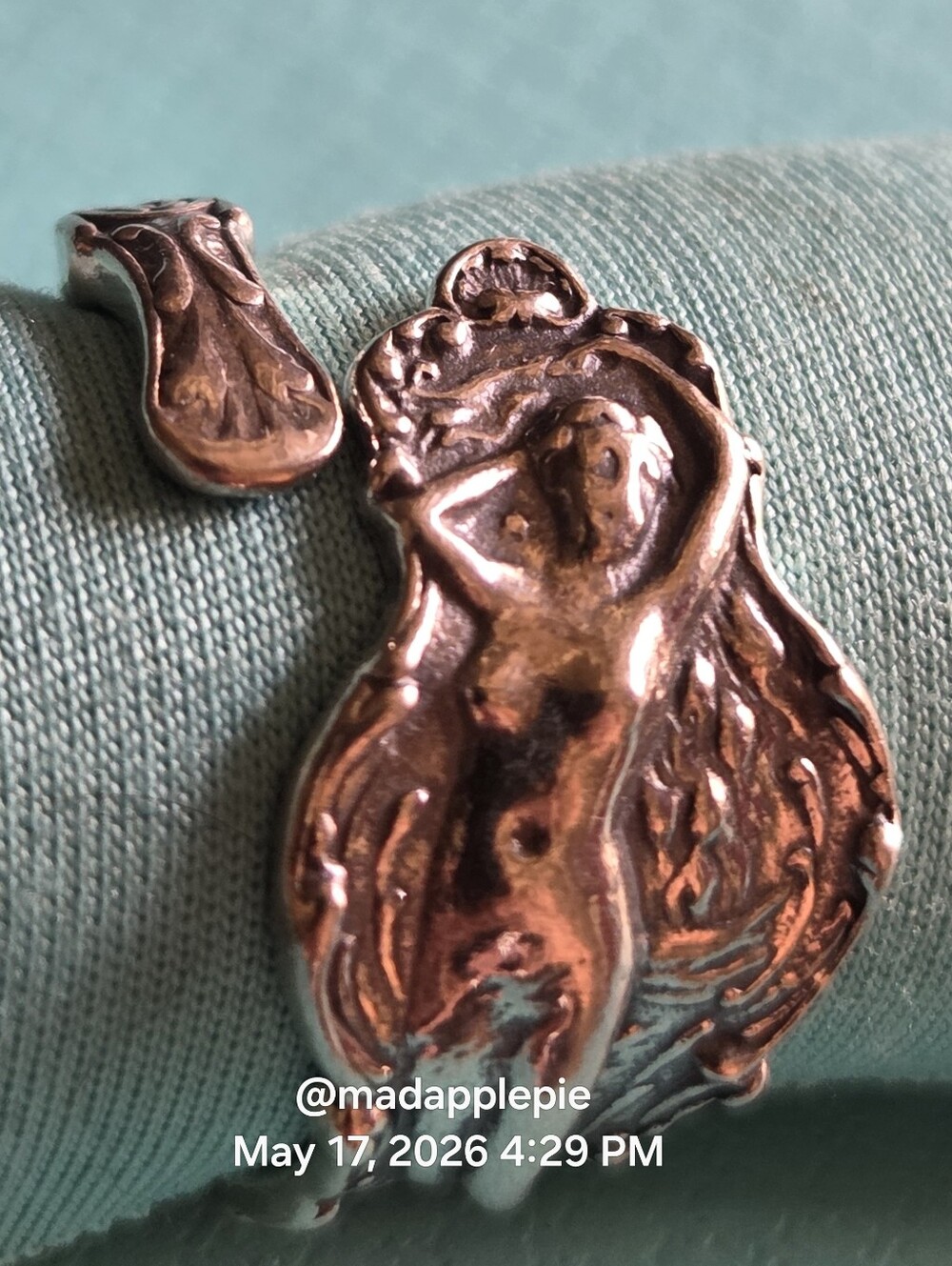 Vintage Sterling Silver Goddess Woman Nude Muse Nymph Spoon Ring #128